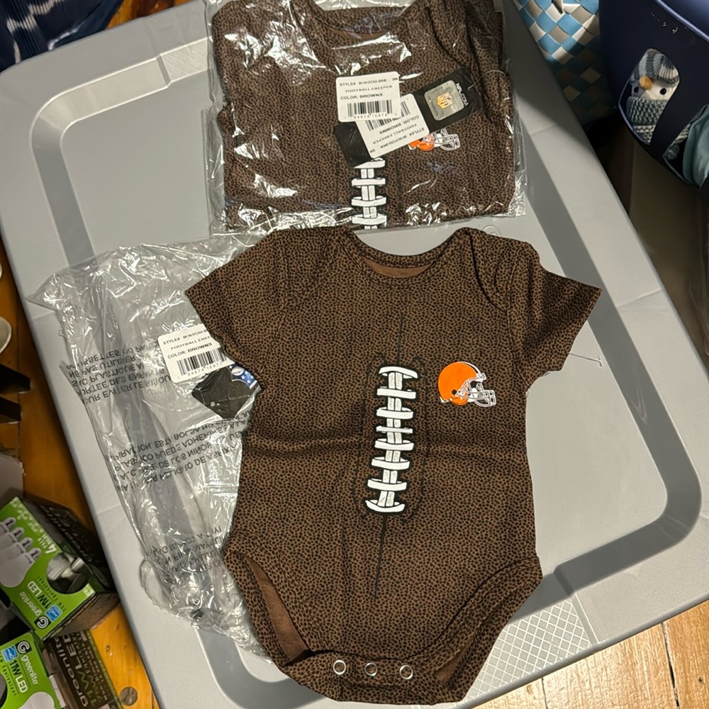 Cleveland browns baby football onsie sizes 0/3 and 3/6 months